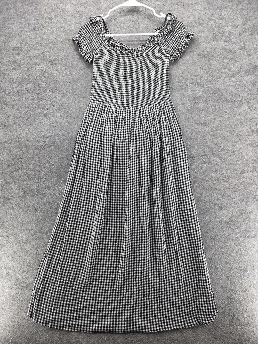 Bardot Dress Womens XL Black White Gingham Off Shoulder Smocked Midi Summer